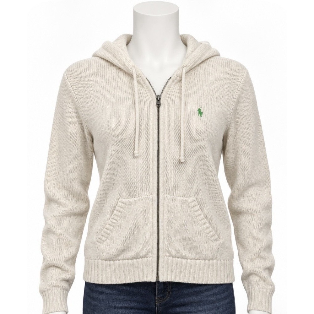RALPH LAUREN POLO Women's Off White Ivory Hoodie Full Zip Jacket Coat Medium M